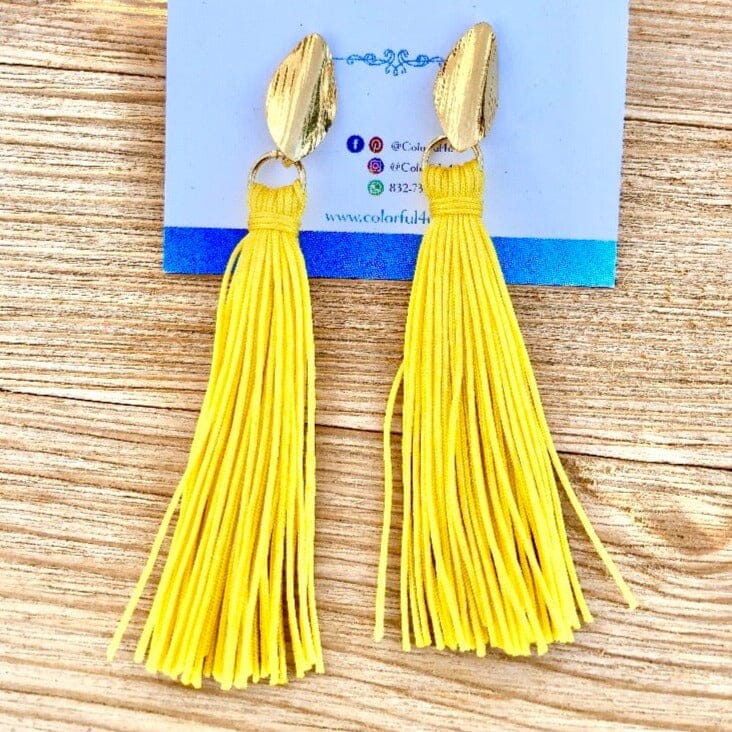 Yellow Summer  Tassel Earrings | Fringe Drop Earrings | Gold Statement Earrings | Colorful 4U