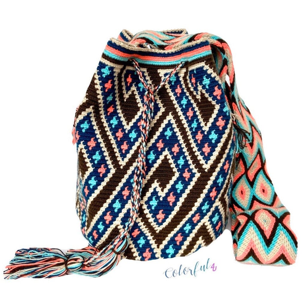 Coral Crochet Bags - Large Crossbody Crochet Boho Bag - Traditional Wayuu Design 