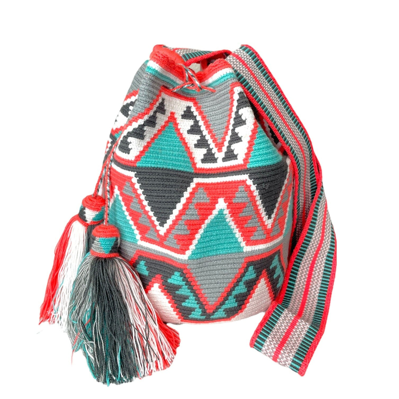 Coral Crossbody Crochet Bag-Wayuu Mochila-Bucket Bag-Bohemian-Boho Bag