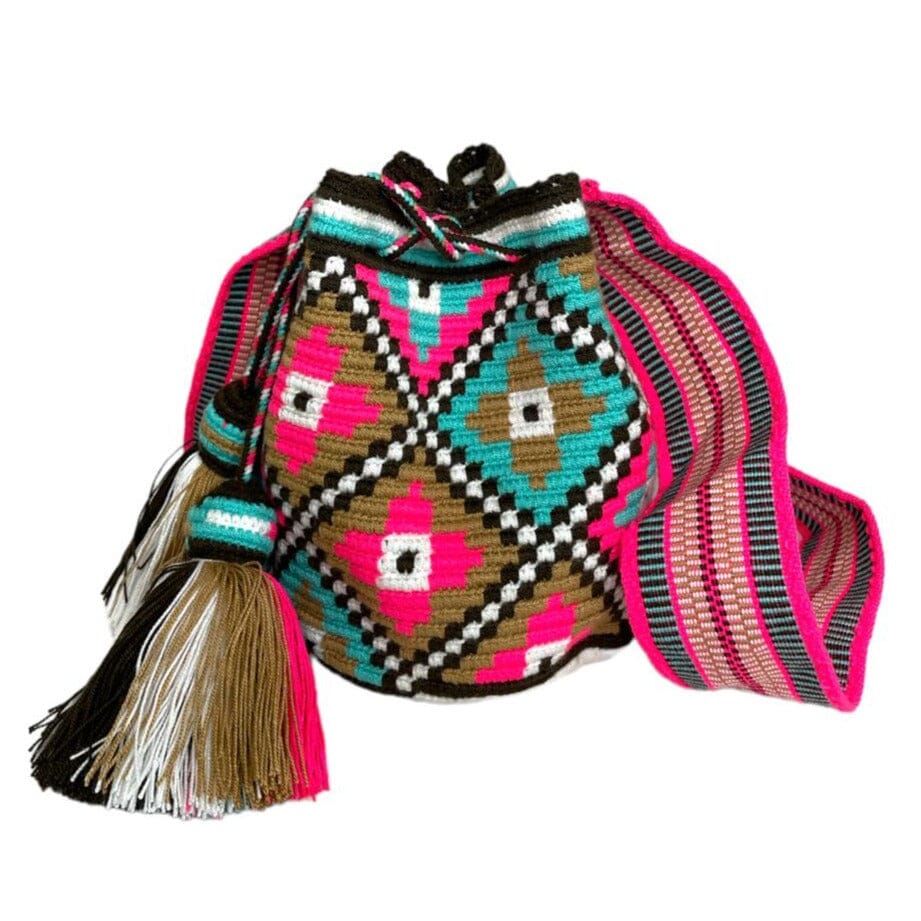 Pink-Turquoise Medium Crossbody Bag | Cute Teen Purse | Colorful Bohemian Handbag | Colorful 4U