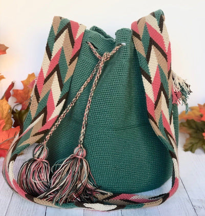 Sage green Crochet Bag | Crossbody Bohemian Bag | Traditional Wayuu Bags Colorful 4U