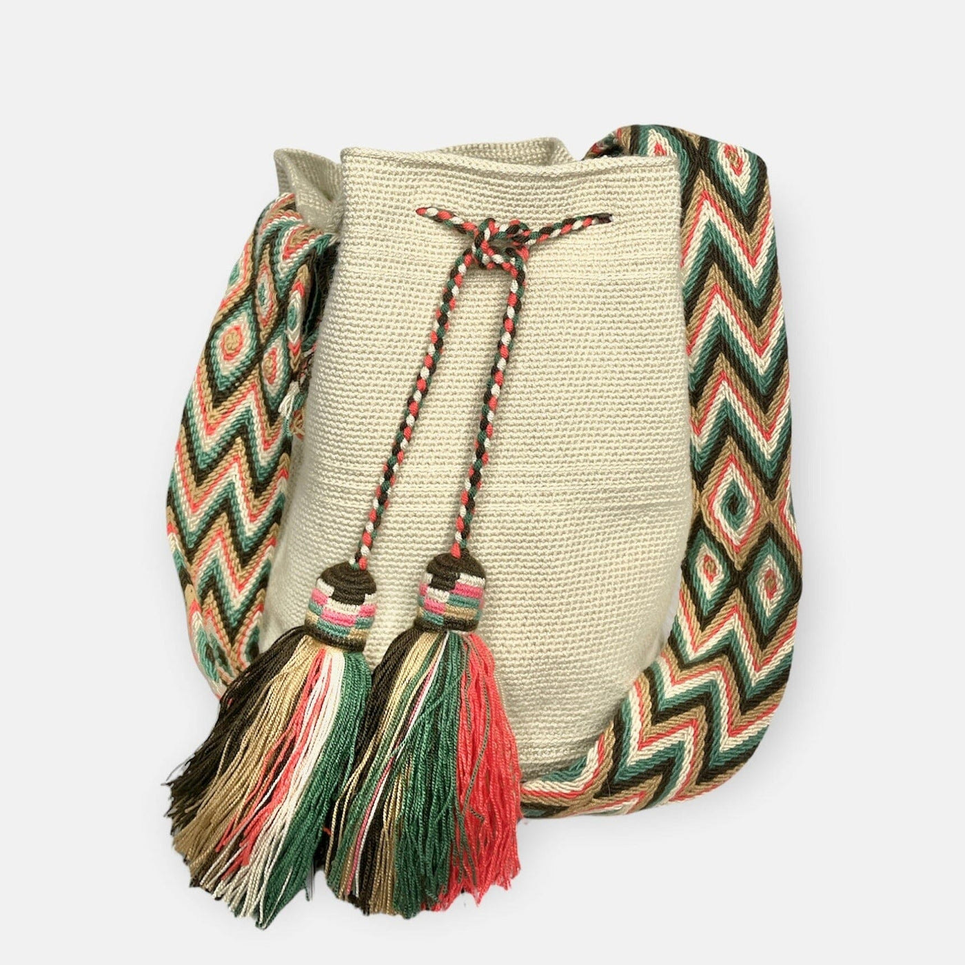 Beige Crochet Bag | Crossbody Bohemian Bag | Traditional Wayuu Bags | Colorful 4U