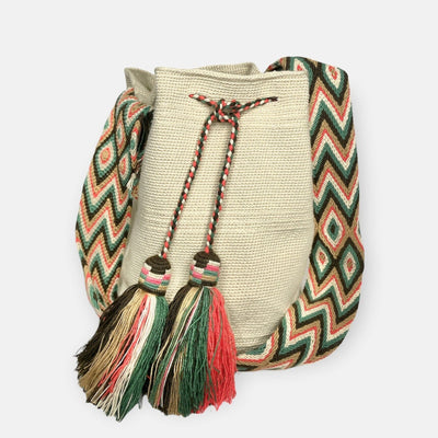 Beige Crochet Bag | Crossbody Bohemian Bag | Traditional Wayuu Bags | Colorful 4U