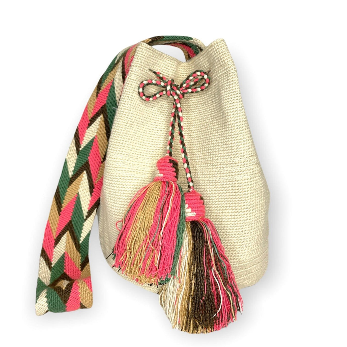 Beige Crochet Bag | Crossbody Bohemian Bag | Traditional Wayuu Bags Colorful 4U