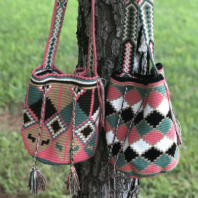Rose Medium Crossbody Crochet Bag - Wayuu Mochila - Bucket Boho Bag 