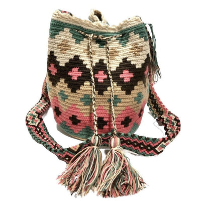 Desert Dreams - Medium Crochet Bags Medium-Crossbody Crochet Boho Bag - Traditional Wayuu Design Diamonds MWDM-DD96