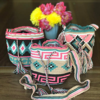 Mini Crochet Bags - Wayuu Mochila Bag - Pink Girls Bag-Crossbody