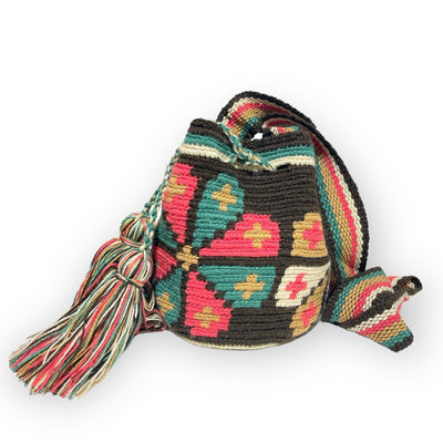 Desert Dreams Mini Crochet Bags - Style MWPD65 Mini Crochet Bag - Crossbody Boho Bag - Authentic Wayuu Mini Mochila DD12 Brown Garden 