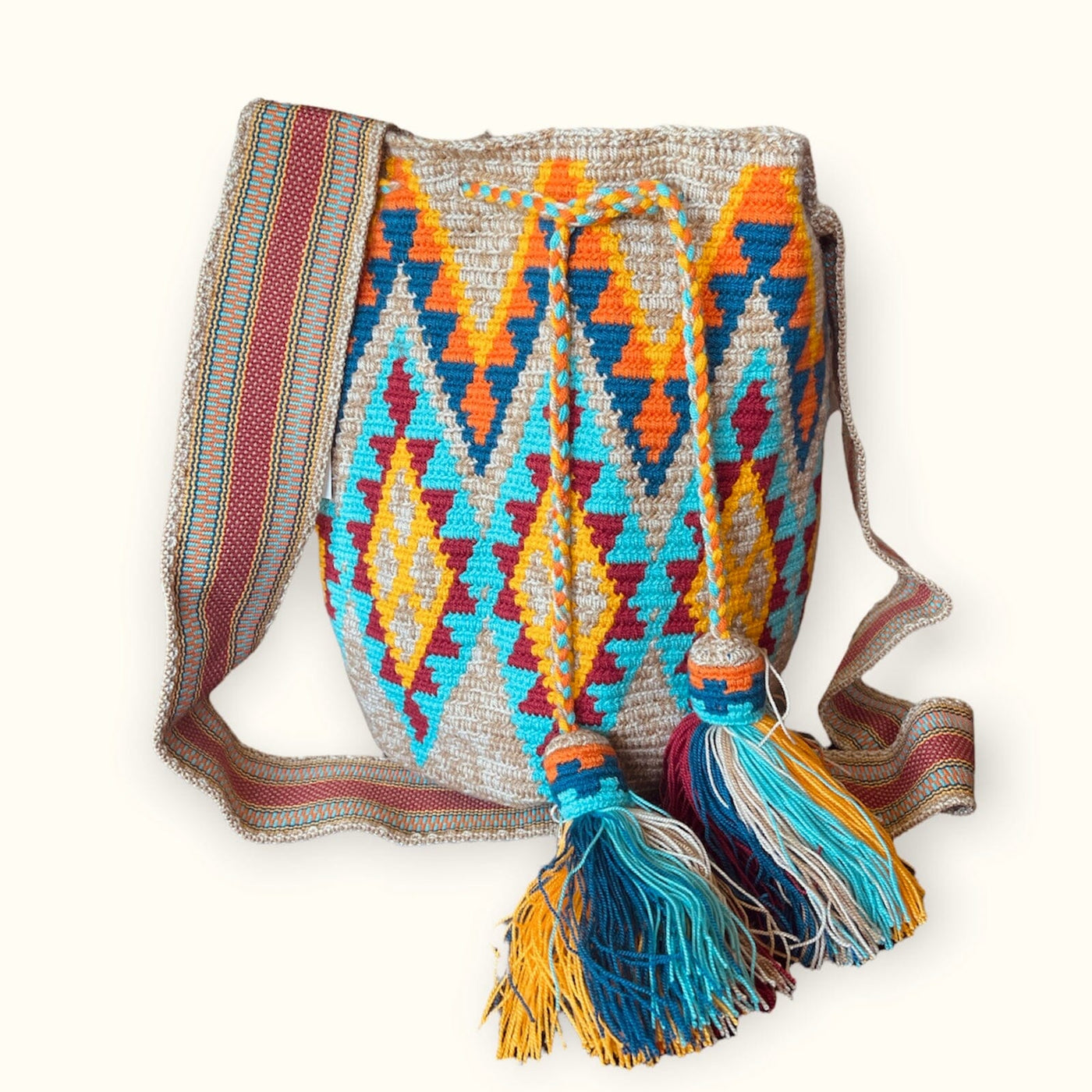 Desert Sunset Beach Bags - Crossbody Large Shaded Crochet Boho Bag - Crossbody/Shoulder Bucket Bag DS114L Navajo Hand-loomed St 
