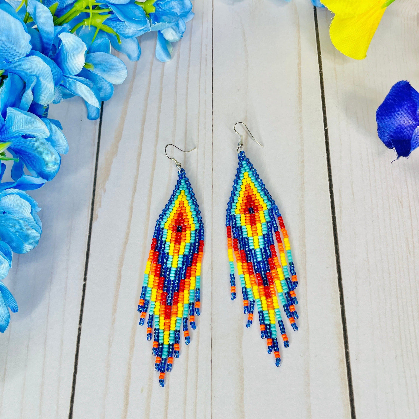 Best Long Beaded Fringe Earrings | Native Seed Bead Earrings | Colorful 4U