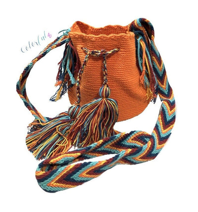 Orange Mini Crochet Bags - Authentic Wayuu Mochila Bag-Bohemian Crossbody Bag