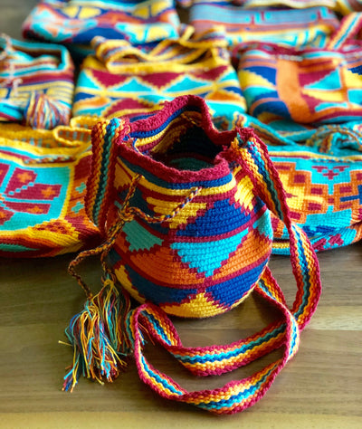  Mini Crochet Bags - Authentic Wayuu Mochila Bag - Summer Sunset color