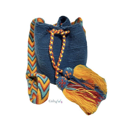 Navy Mini Crochet Bags - Authentic Wayuu Mochila Bag-Bohemian Crossbody Bag 9-12