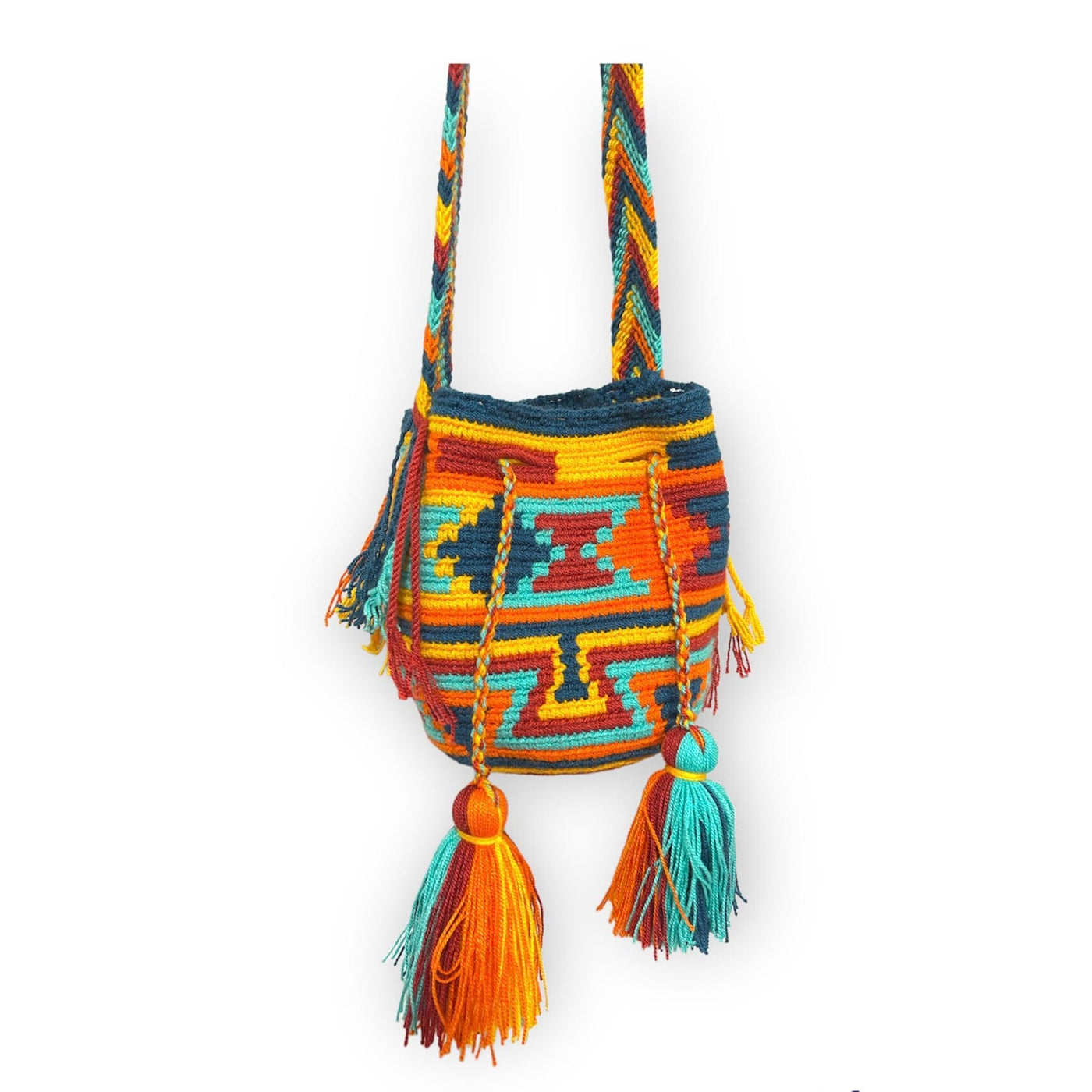 Desert Sunset Mini Crochet Bags Mini Crochet Bag - Crossbody Boho Bag - Authentic Wayuu Mini Mochila Navy Blue Navajo Pattern MWPD-DS23
