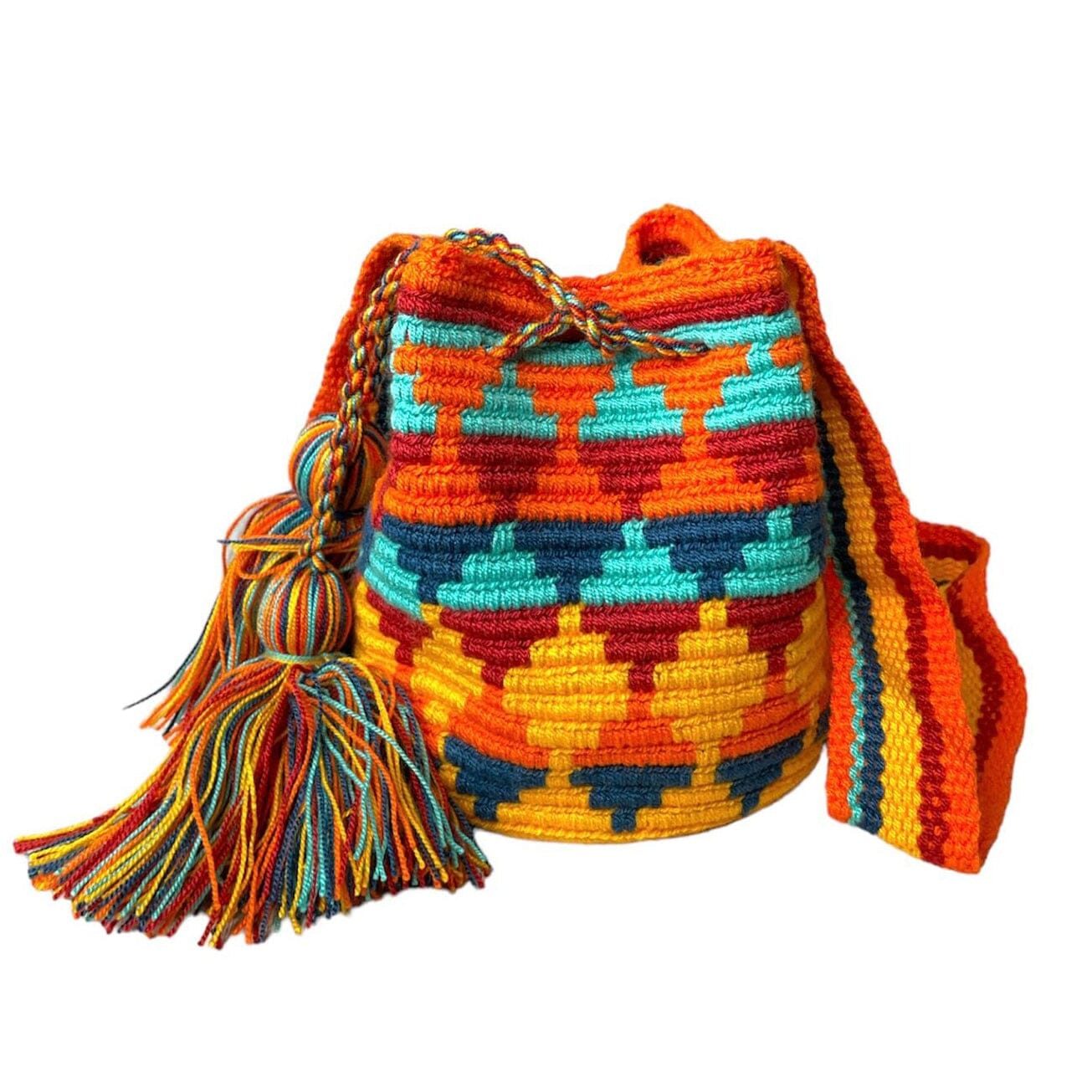 Orange Mini Boho Handbag for summer | Small Wayuu Mochila | Bohemian Purse by Colorful 4U