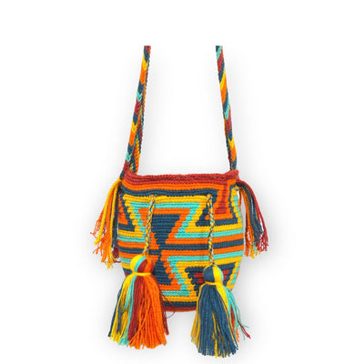 Desert Sunset Mini Crochet Bags Mini Crochet Bag - Crossbody Boho Bag - Authentic Wayuu Mini Mochila Red Tribal Pattern MWPD-DS24