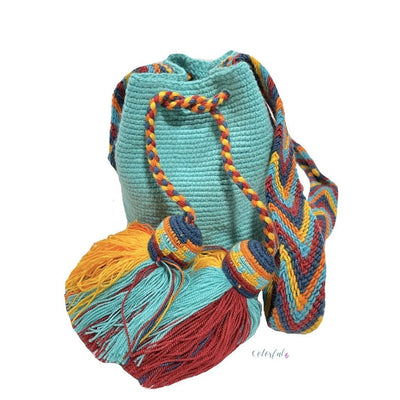 Desert Sunset Mini Crochet Bags Mini Crochet Bag - Crossbody Boho Bag - Authentic Wayuu Mini Mochila Turquoise MWPU-DS-T
