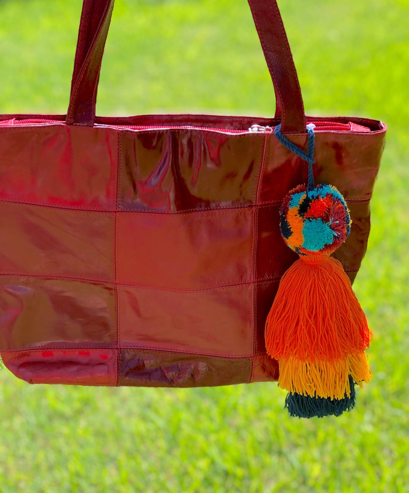 Tote Bag with Colorful Tassel Bag Charms | Boho Pompom-Tassel Charms | Purse Charm