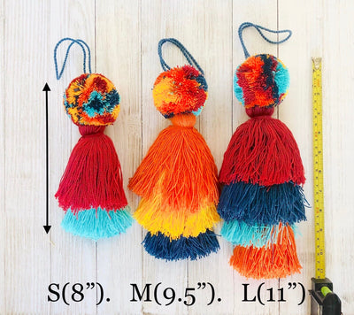 Sizes of Colorful Tassel Bag Charms | Boho Pompom-Tassel Charms | Purse Charm