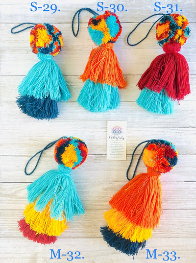 Small and medium Colorful Tassel Bag Charms | Boho Pompom-Tassel Charms | Purse Charm