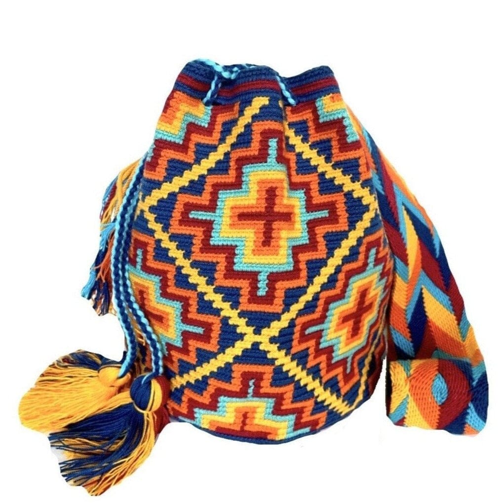 Navy-Yellow Crossbody Crochet Bag | Bohemian Bags for women |Summer Boho Beach Bag