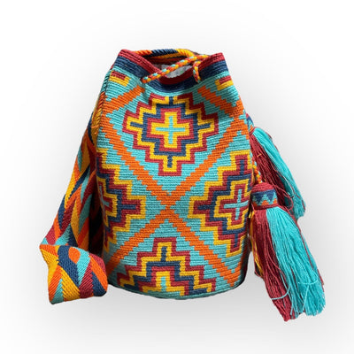 Desert Sunset Summer Bags - | Large Crochet Purses Crossbody Crochet Boho Bag - Traditional Wayuu Design My Plus One / Turquoise 