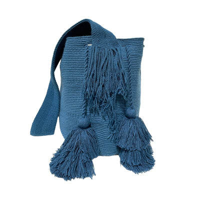 Side of a Blue Crossbody Crochet Bag |  Bohemian Bag | Double Tassel Boho Bag Colorful4U