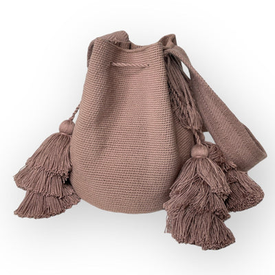 Rose Taupe Large Crossbody Crochet Bag | Bohemian Bag | Double Tassel Boho Bag | Colorful 4U