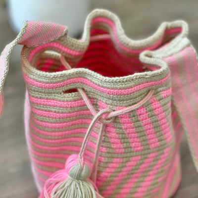 Drawstring Pink - Neutral Bag for spring | Crossbody Casual Bag | Medium Boho Bag | Colorful 4U