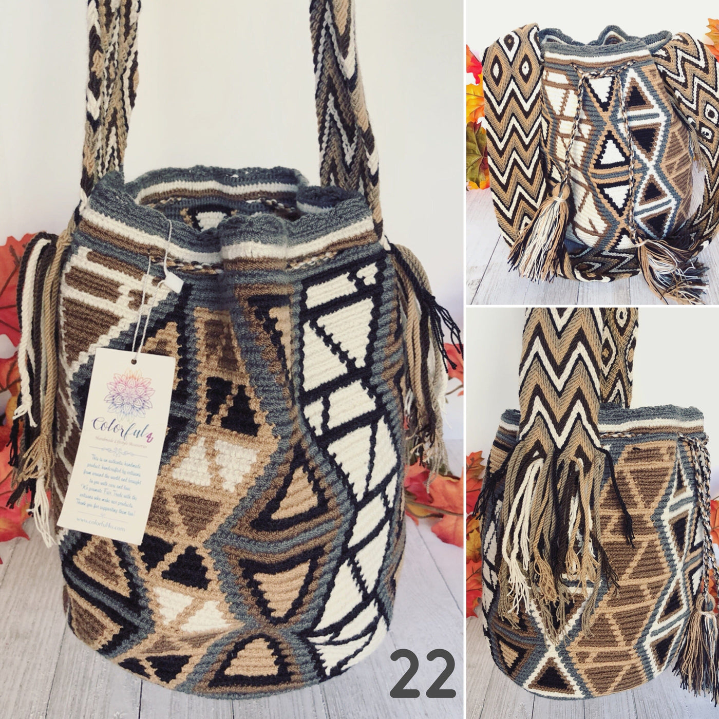 Gray Crochet Bag for Fall | Bohemian Crossbody Bag | Fall Boho Bag in Wayuu style