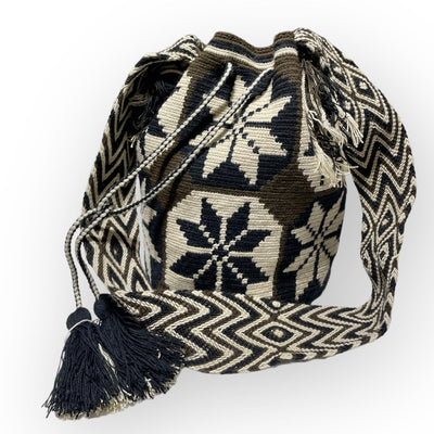 Earth Tones Crochet Bags | Fall Colors | Large Special Edition Crochet Boho Bag - Crossbody/Shoulder Bucket Bag BR15 Winter Snow Flakes 