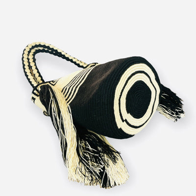 Black and White Striped Tote Bag | Neutral Tones Striped Shoulder Bag | Black Summer Crochet Purse with Tassels | Colorful 4U