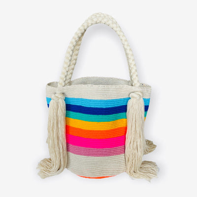 Rainbow Striped Tote Bag | Multicolor Striped Shoulder Bag | Colorful Purse with Tassels | Colorful 4U