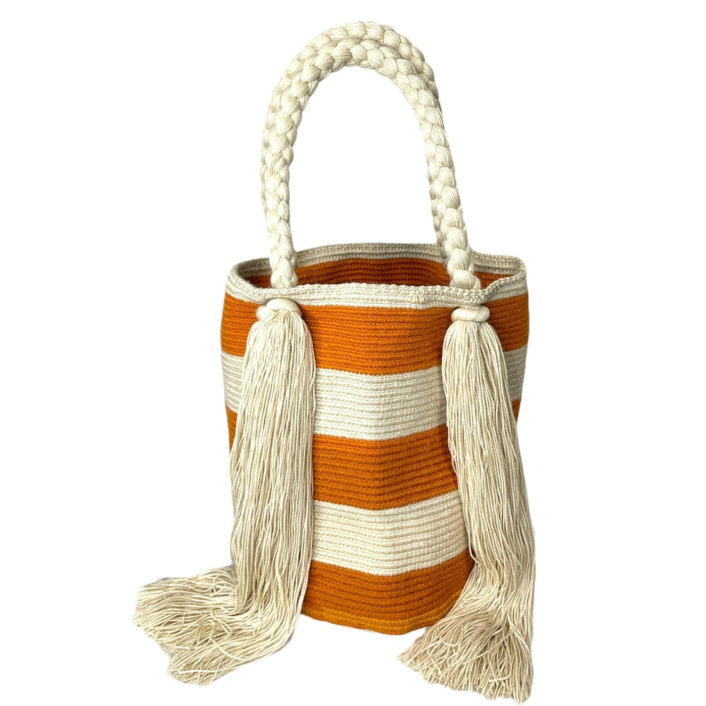 Summer and Fall Striped Tote Bag | Striped Shoulder Bag | Crochet Purse with Tassels