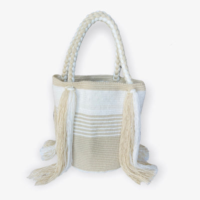 Neutral colors Striped Tote Bag | Neutral Striped Shoulder Bag | White Purse with Tassels | Colorful 4U