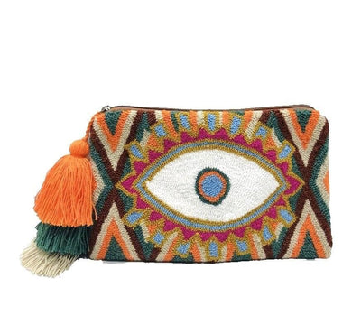 Orange-Olive Evil Eye Clutch Bag | Boho Clutch Bag | Tassel Clutch | Colorful 4u