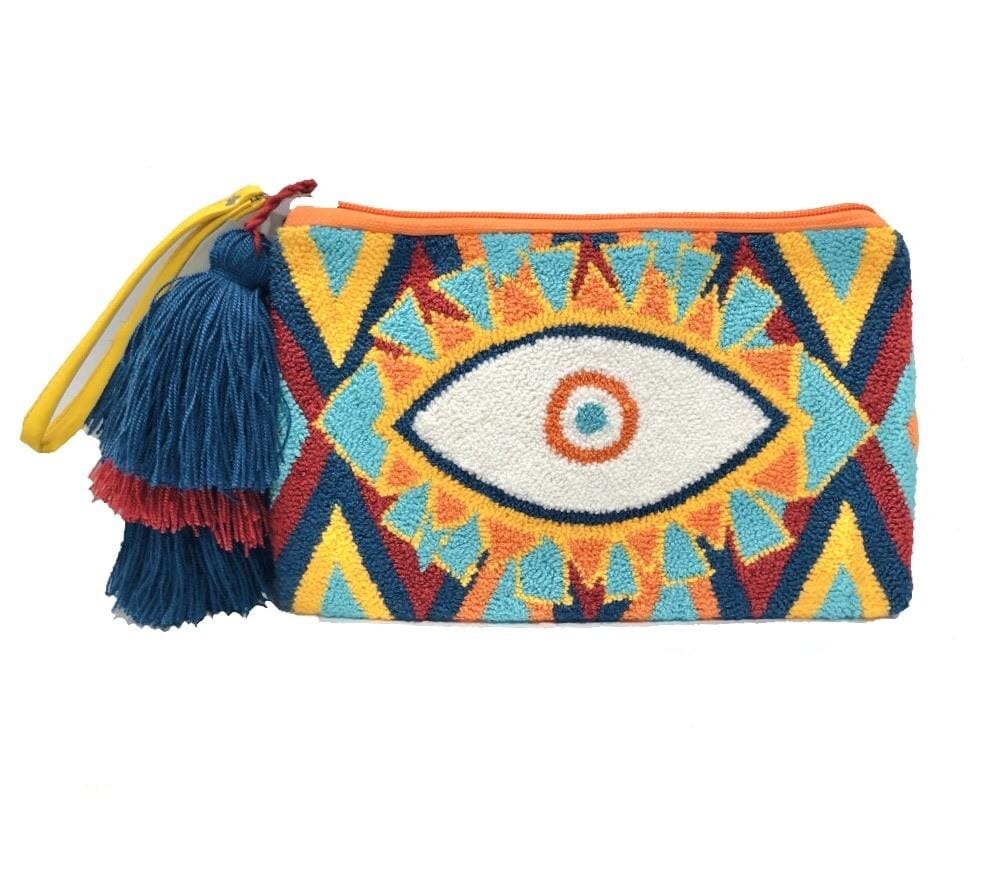 Yellow-Orange Evil Eye Clutch Bag | Boho Clutch Bag | Tassel Clutch | Colorful 4u