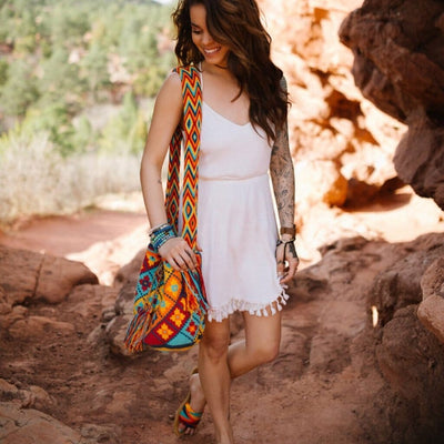 Wearing Crossbody Bohemian Bags for women | Summer Crochet Bags | Flowers Pattern