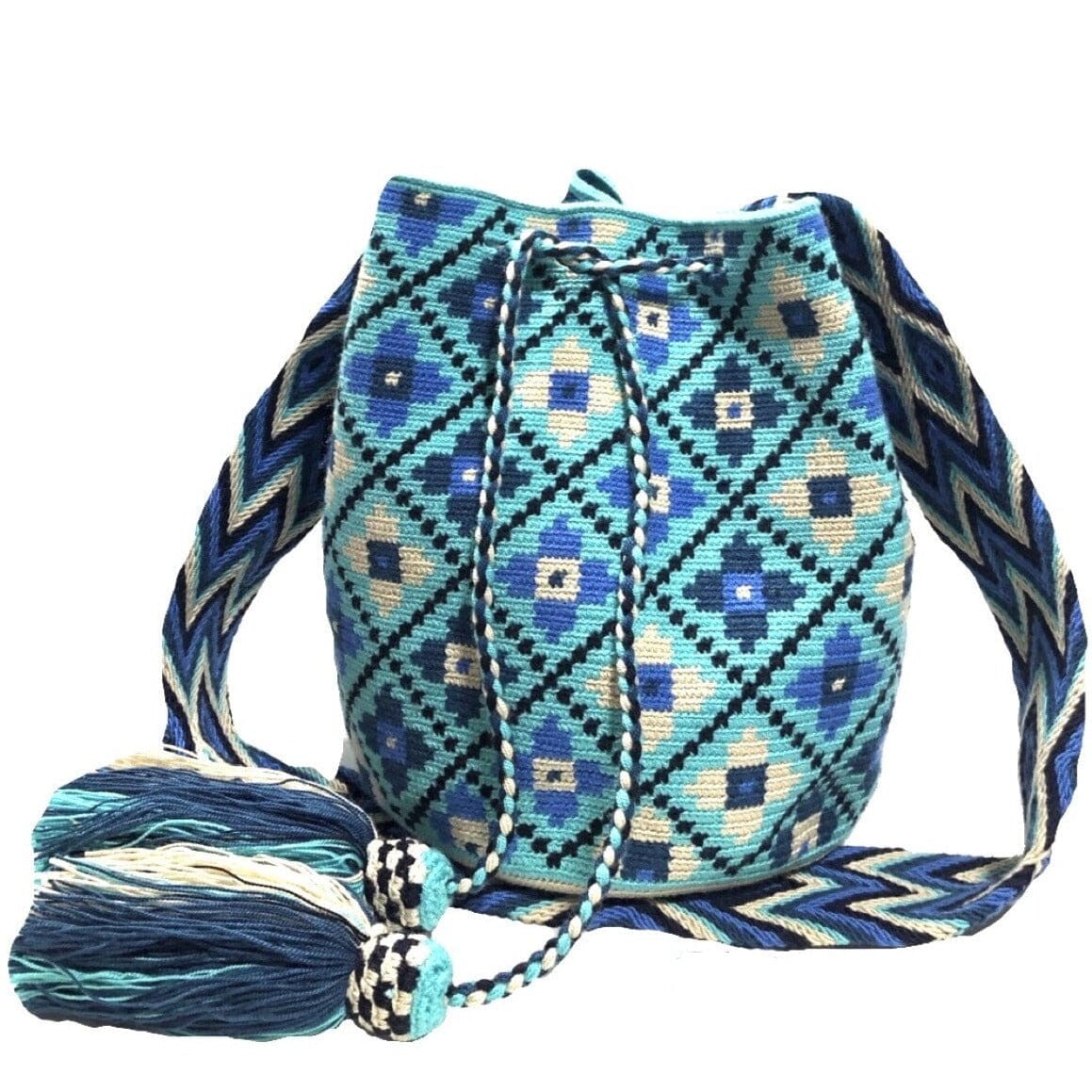Blue Crossbody Bohemian Bag for women | Summer Crochet Bag| Flowers Pattern