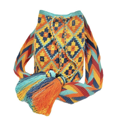 Teal-Yellow-Orange Crossbody Bohemian Bags for women | Summer Crochet Bags