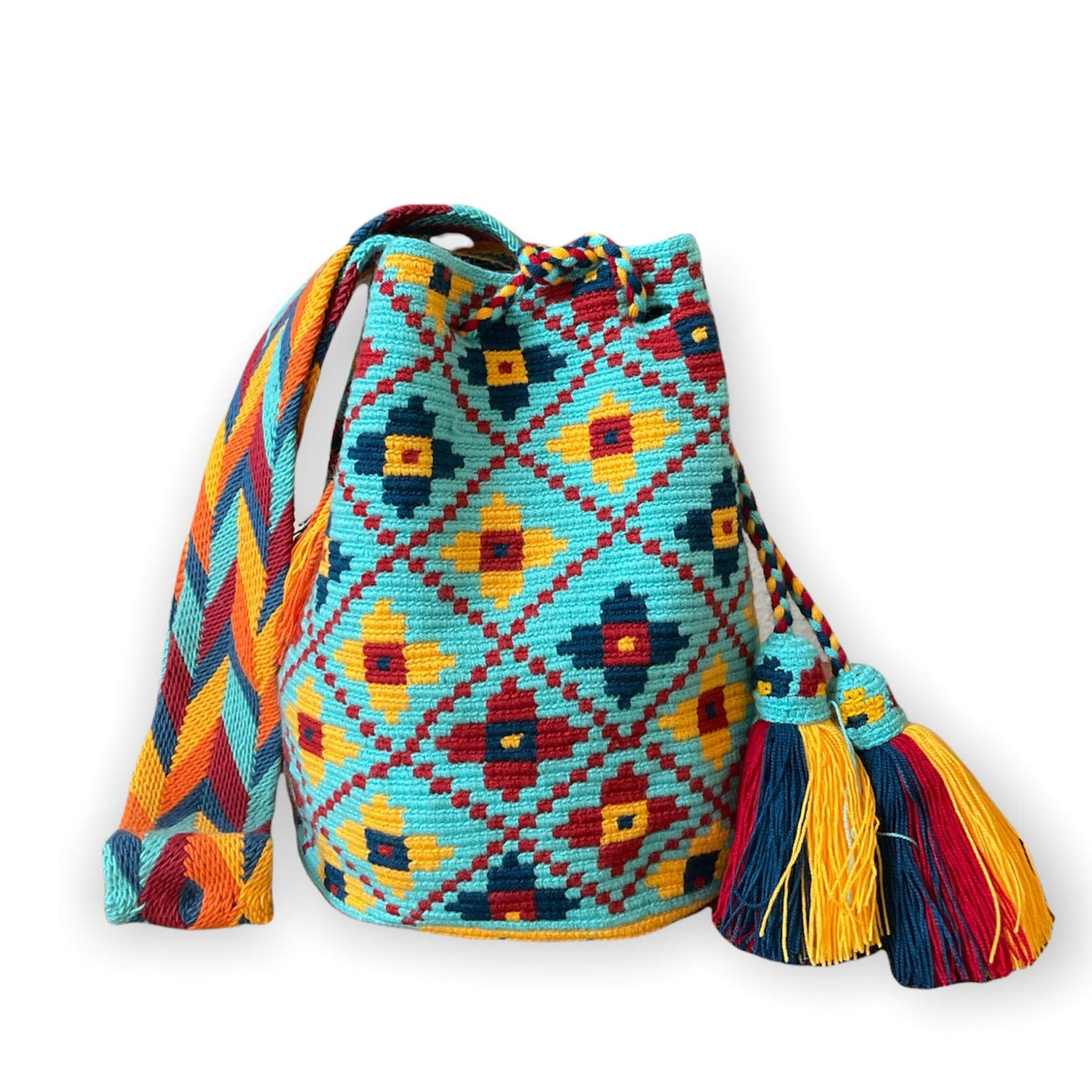 Fall in Love! Limited Edition | Large Crochet Bags Crossbody Crochet Boho Bag - Traditional Wayuu Design Desert Sunset -Turquoise 