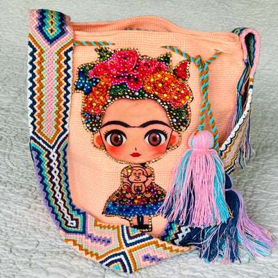 PEACH FRIDA Inspired Crochet Bag - Crossbody Bucket Bag-Boho -Wayuu