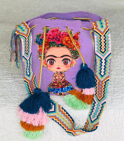 LILAC FRIDA Inspired Crochet Bag - Crossbody Bucket Bag-Boho -Wayuu