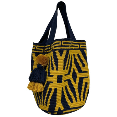 Dark Blue Large Gold Yellow Tote Beach Bag | Summer Neverfull Crochet Handbag | Colorful 4U