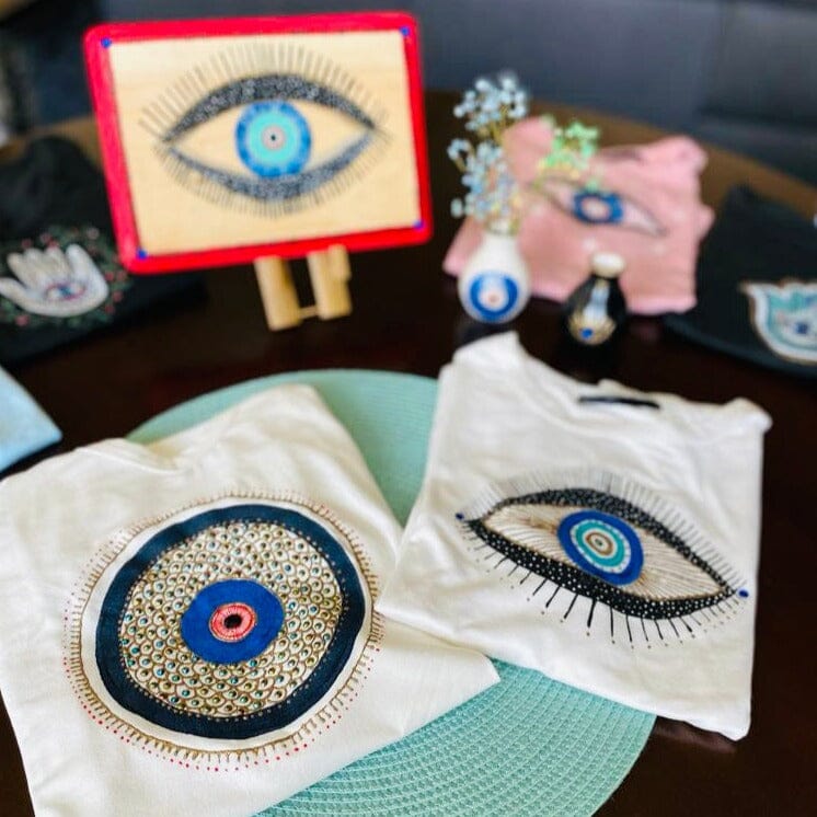 Best Bohemian T-Shirts | Hand Painted Tee | Evil Eye | Carin Castro Wearable Art | Colorful 4U