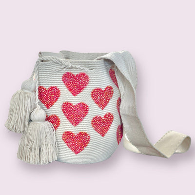 Red Hearts Valentines Rhinestones Handbag | Crochet Bohemian Bag | Boho Purse 