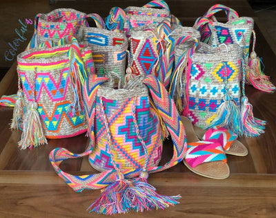 Medium Crochet Bags | Crossbody Summer/Spring Purse (M) Medium-Crossbody Crochet Boho Bag - Traditional Wayuu Design 