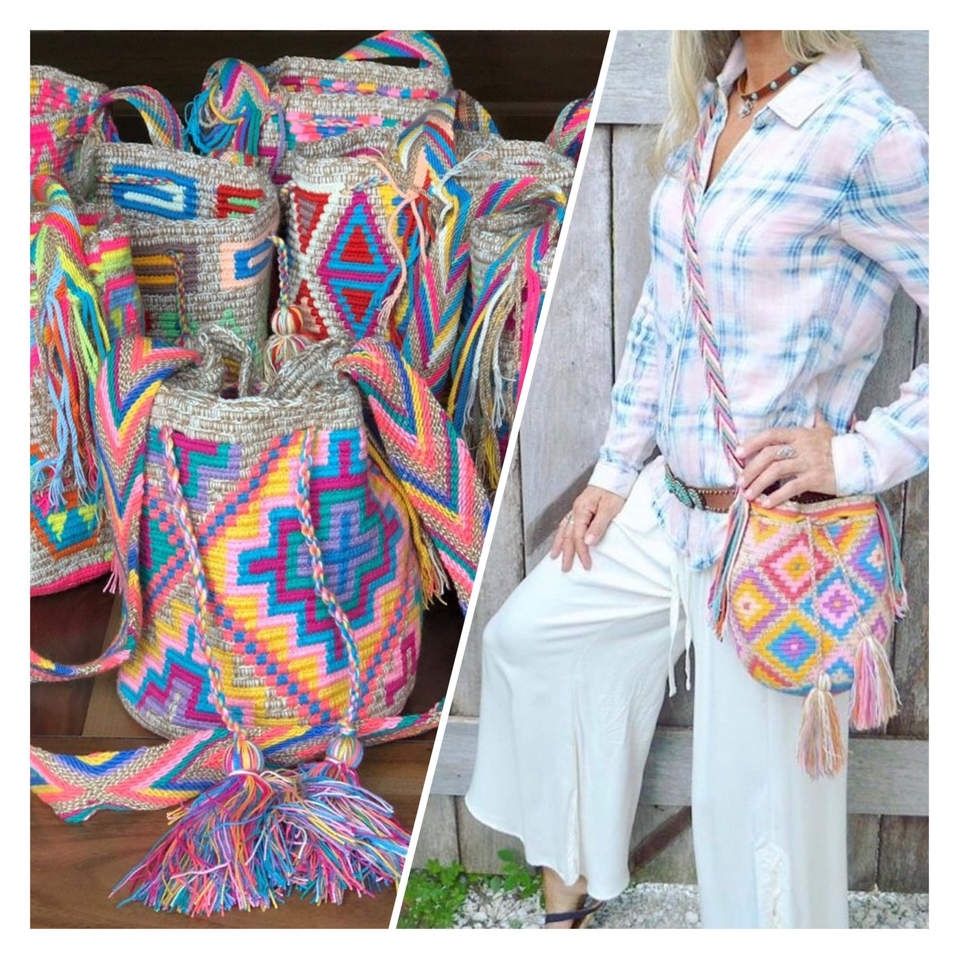 Medium Crochet Bags | Crossbody Summer/Spring Purse (M) Medium-Crossbody Crochet Boho Bag - Traditional Wayuu Design Custom (6-week Preorder-Add details in Checkout Notes) 