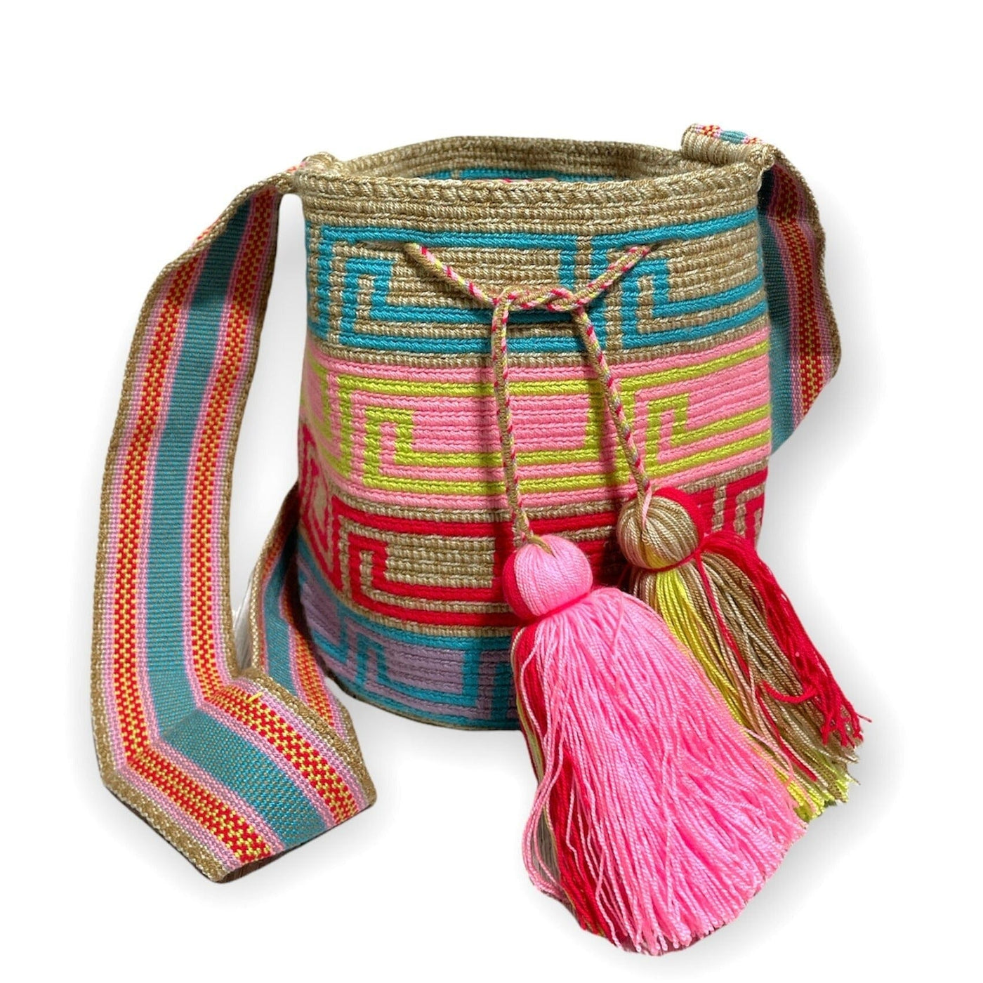  Pink/Teal Boho Beach Bag | Crossbody Spring/summer crochet bag | Colorful 4U