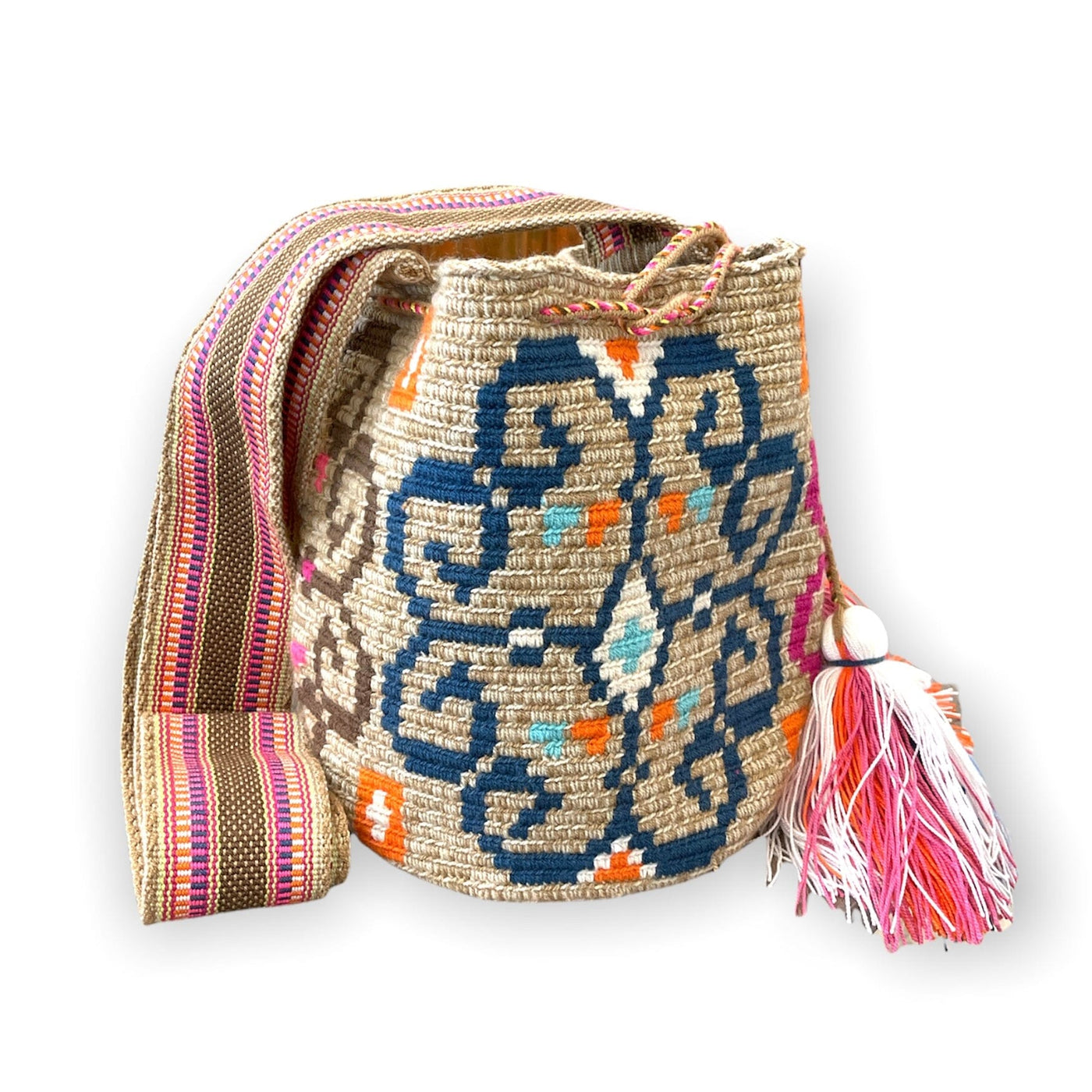 Navy/Fall Colors Medium Boho Beach Bag | Crossbody Spring/summer Bag | Colorful4U